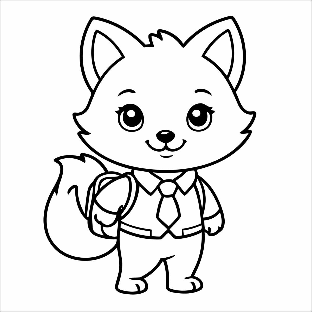 Raposa de mochila indo para a escola para colorir