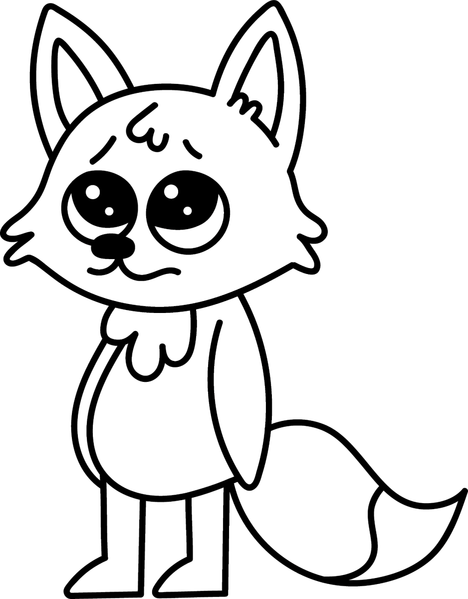 Raposa de pé com olhos enormes para colorir