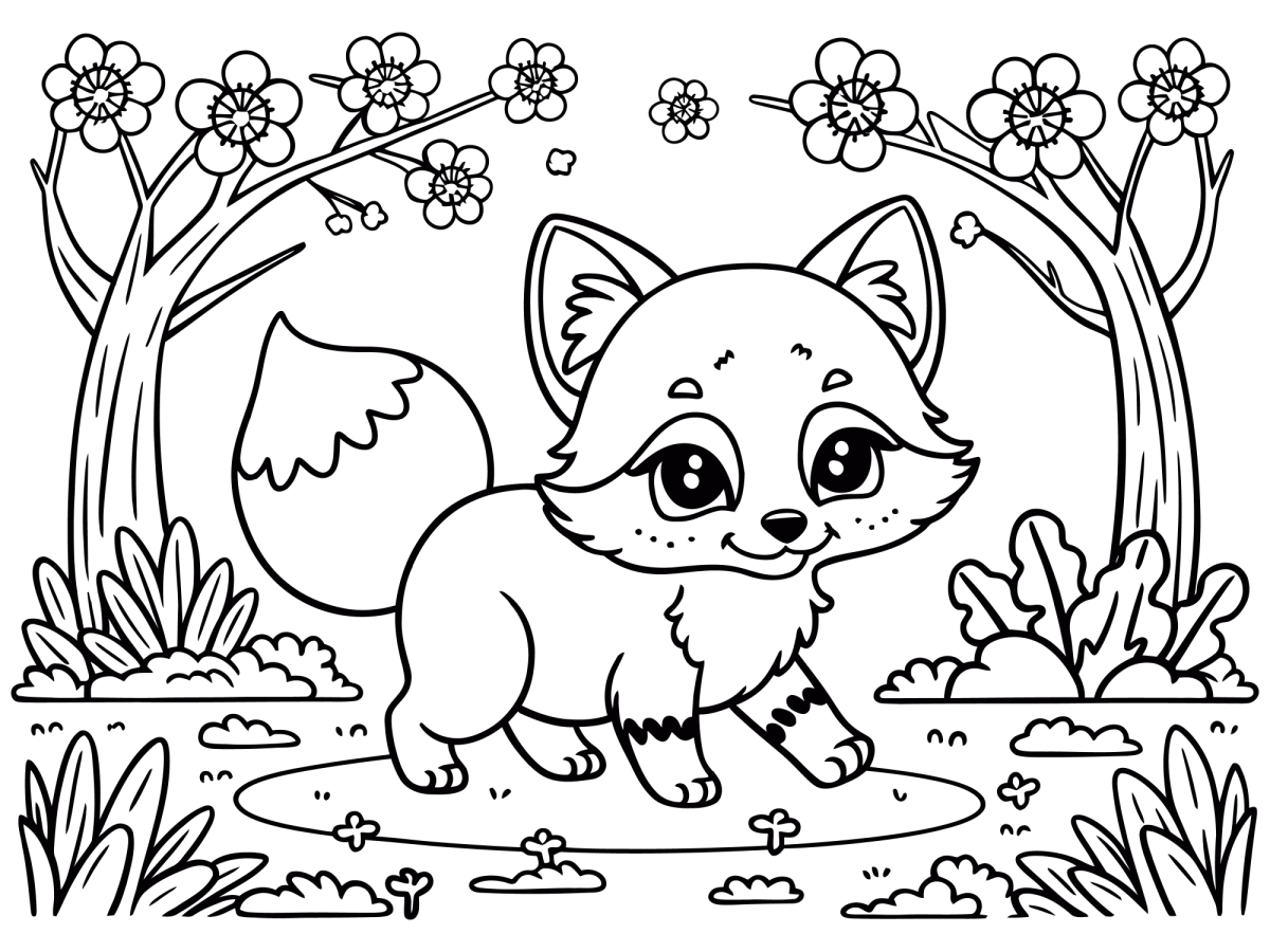 Raposa no campo de flores para colorir