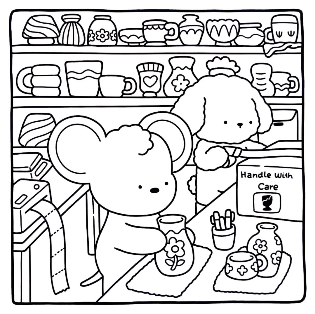 Ratinho cozinhando com panelinhas para colorir