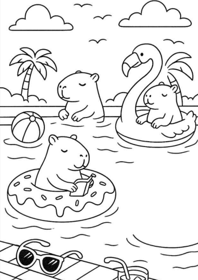 Relaxando na Piscina com Capivaras
