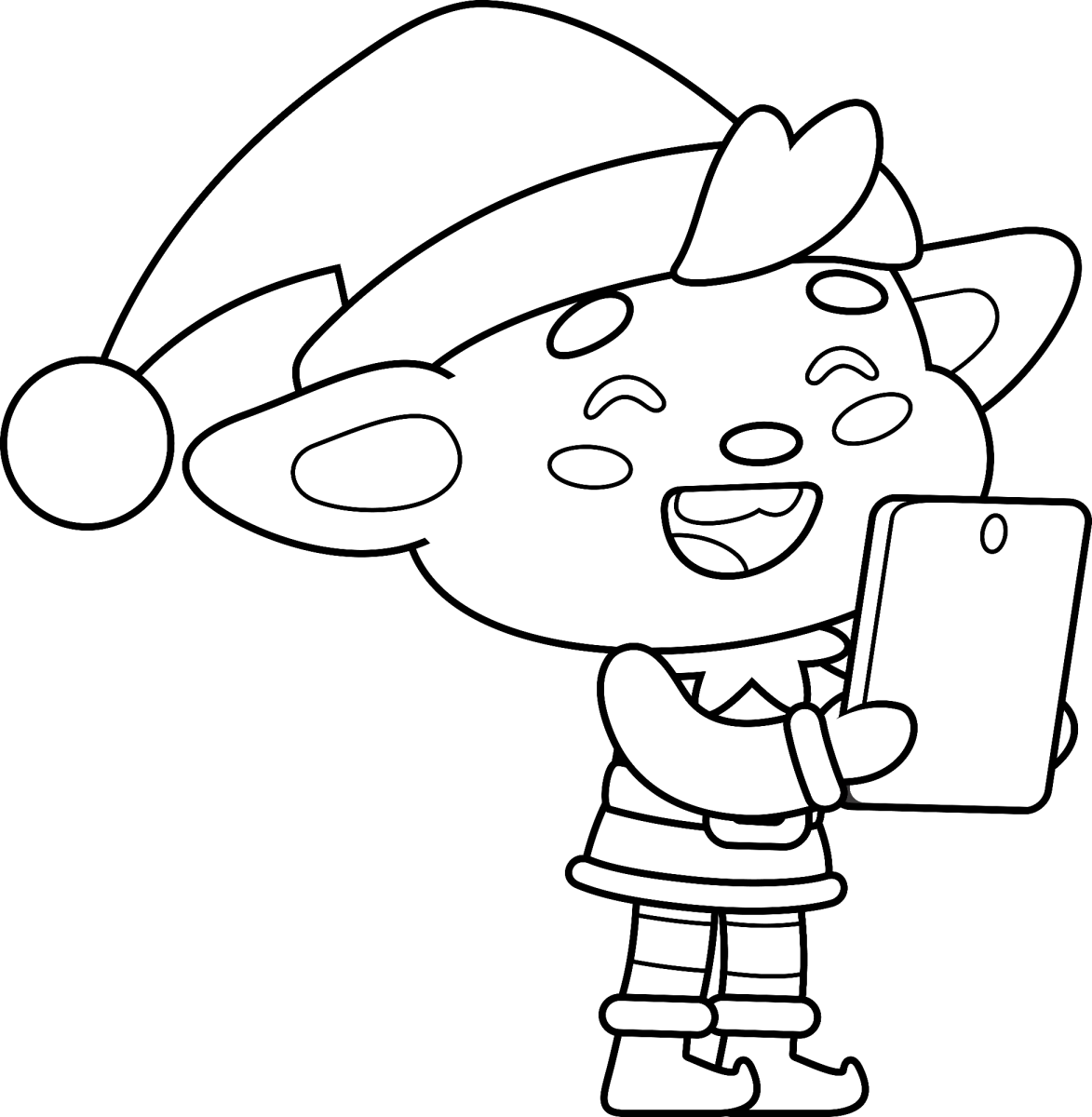 Rena com gorro segurando um presente para colorir