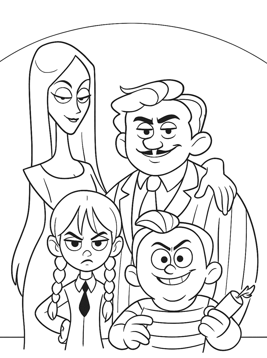 Retrato da Família Addams para colorir