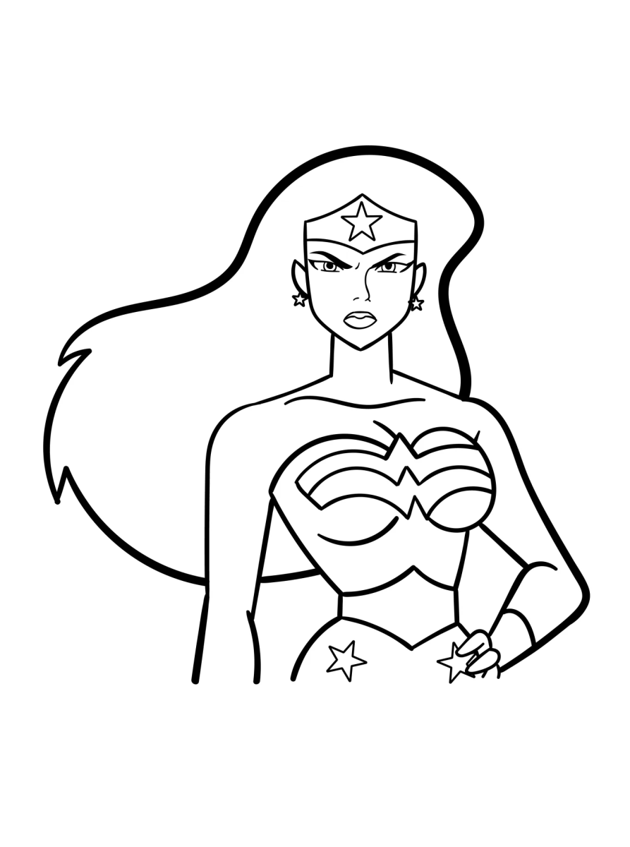Retrato da Mulher-Maravilha com a tiara e os braceletes para colorir