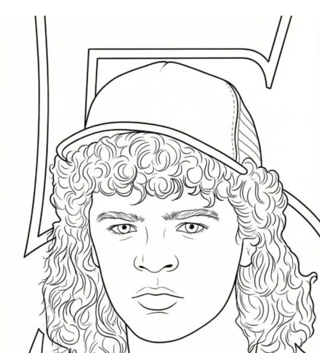 Retrato de Dustin com boné para colorir