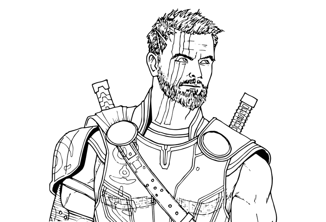 Retrato do Thor com barba e armadura para colorir