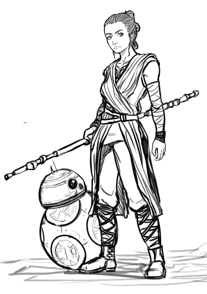 Rey e BB-8 prontos para a aventura para colorir