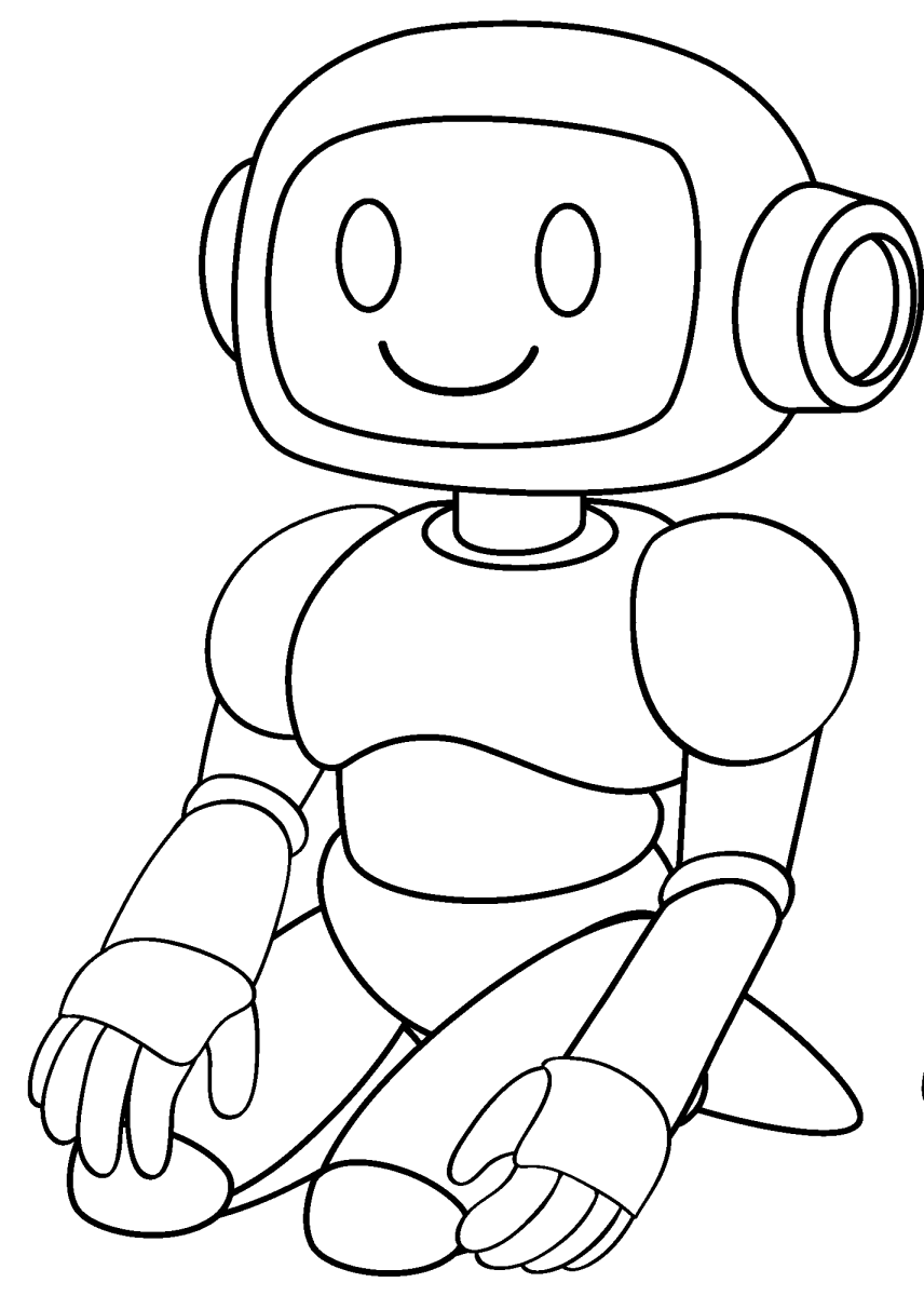 Robô de brinquedo sentado para colorir