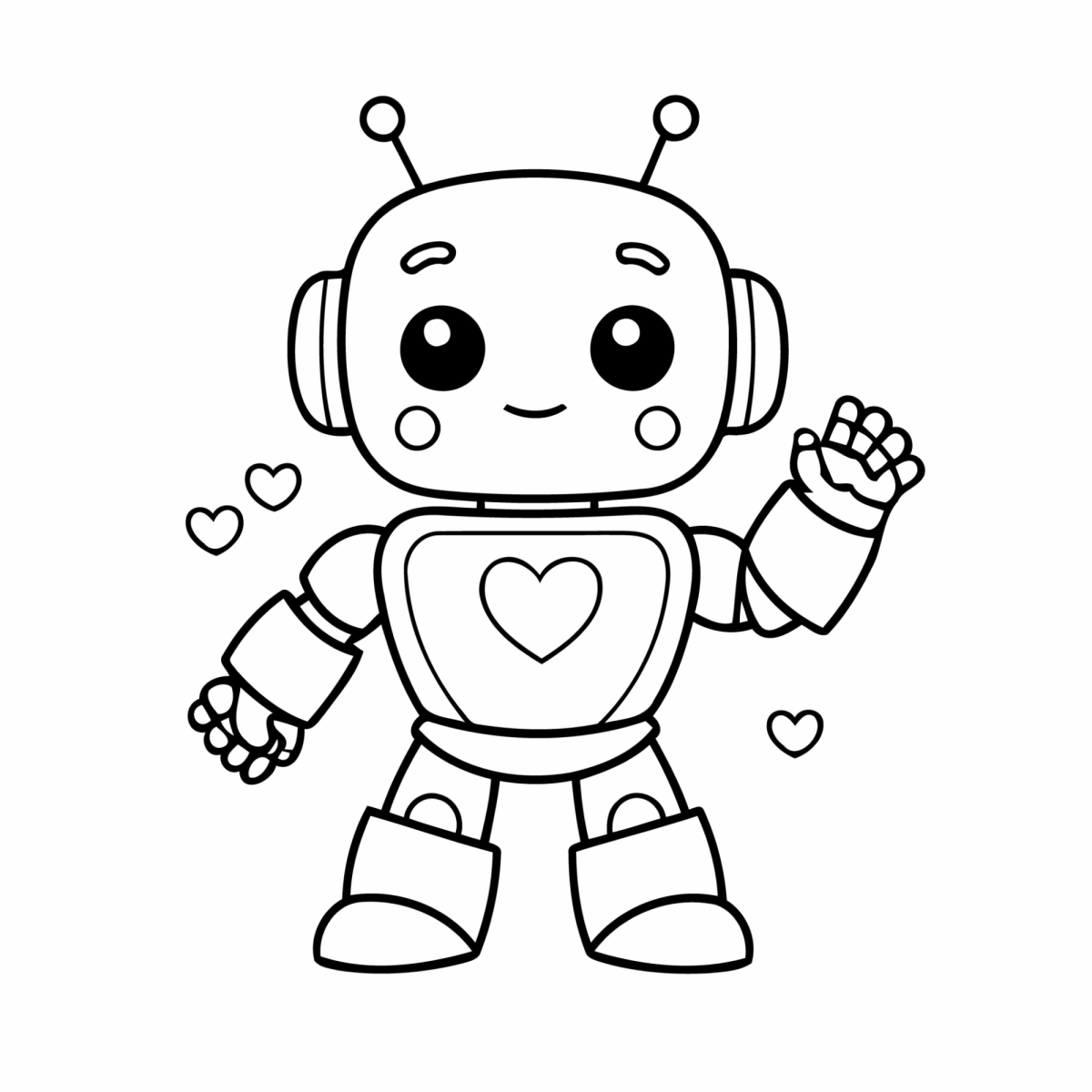 Robozinho acenando com coração para colorir