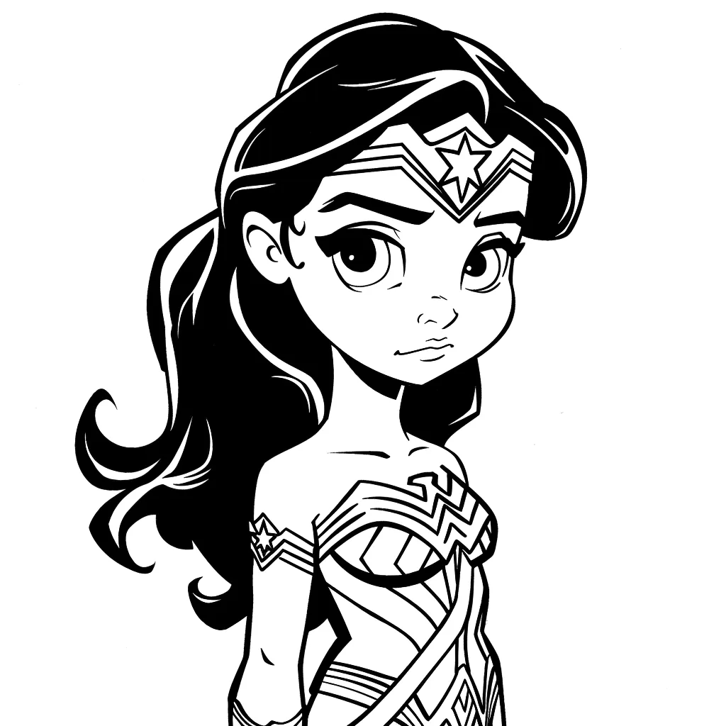Rosto da Mulher-Maravilha em estilo chibi para colorir