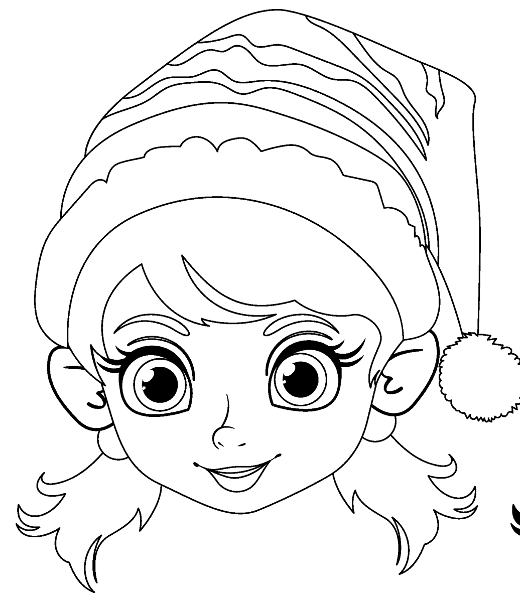 Rosto de duende menina de olhos grandes para colorir