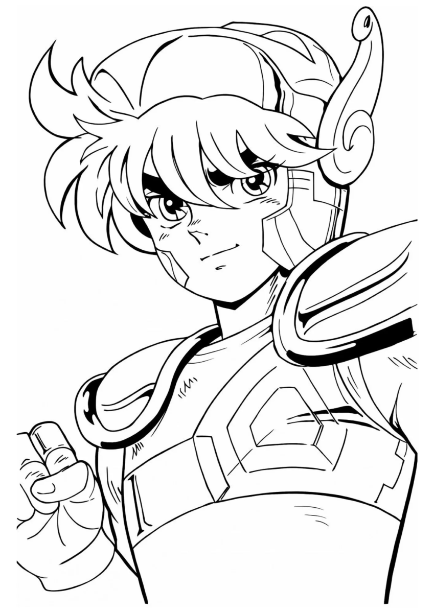 Rosto do Seiya de Pégaso em close para colorir