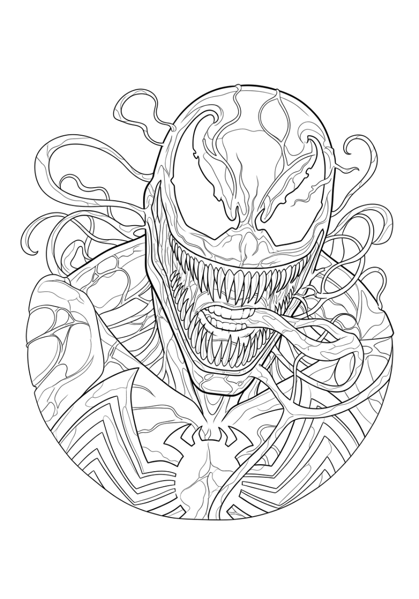 Rosto do Venom cercado de tentáculos para colorir