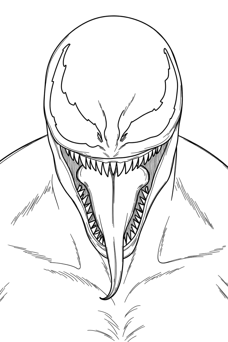 Rosto do Venom mostrando os dentes afiados para colorir