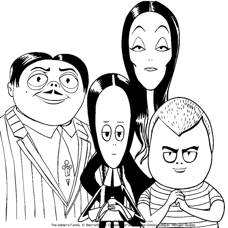 Rostos da Família Addams para colorir