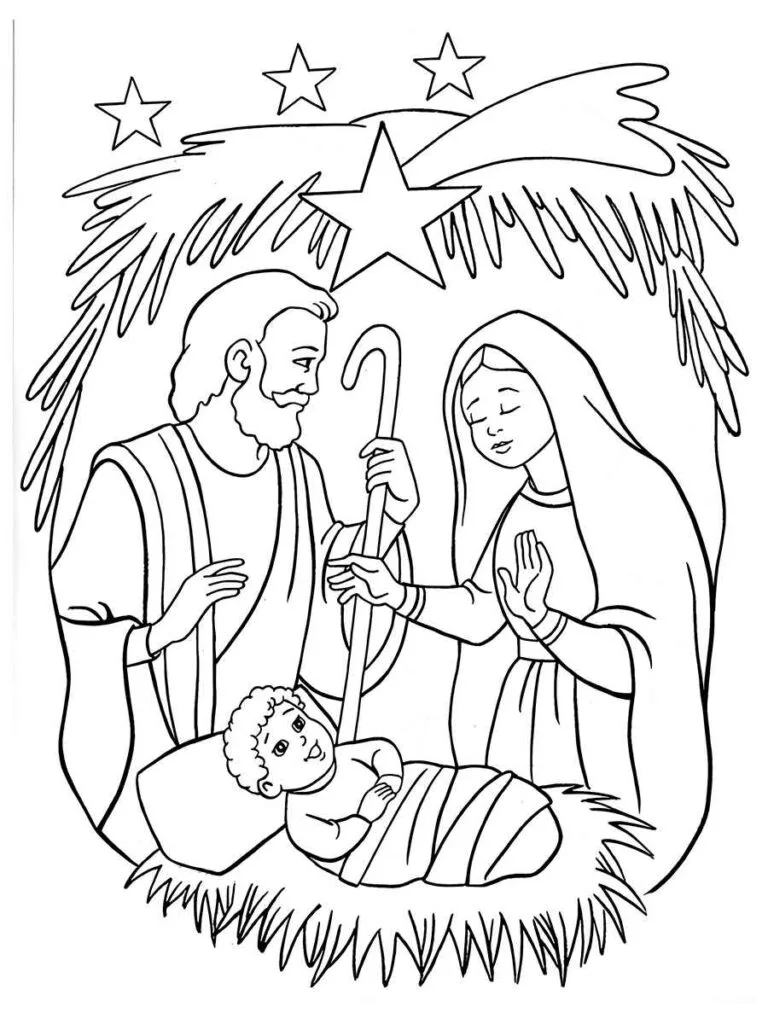 Sagrada Família com a grande estrela de Belém para colorir