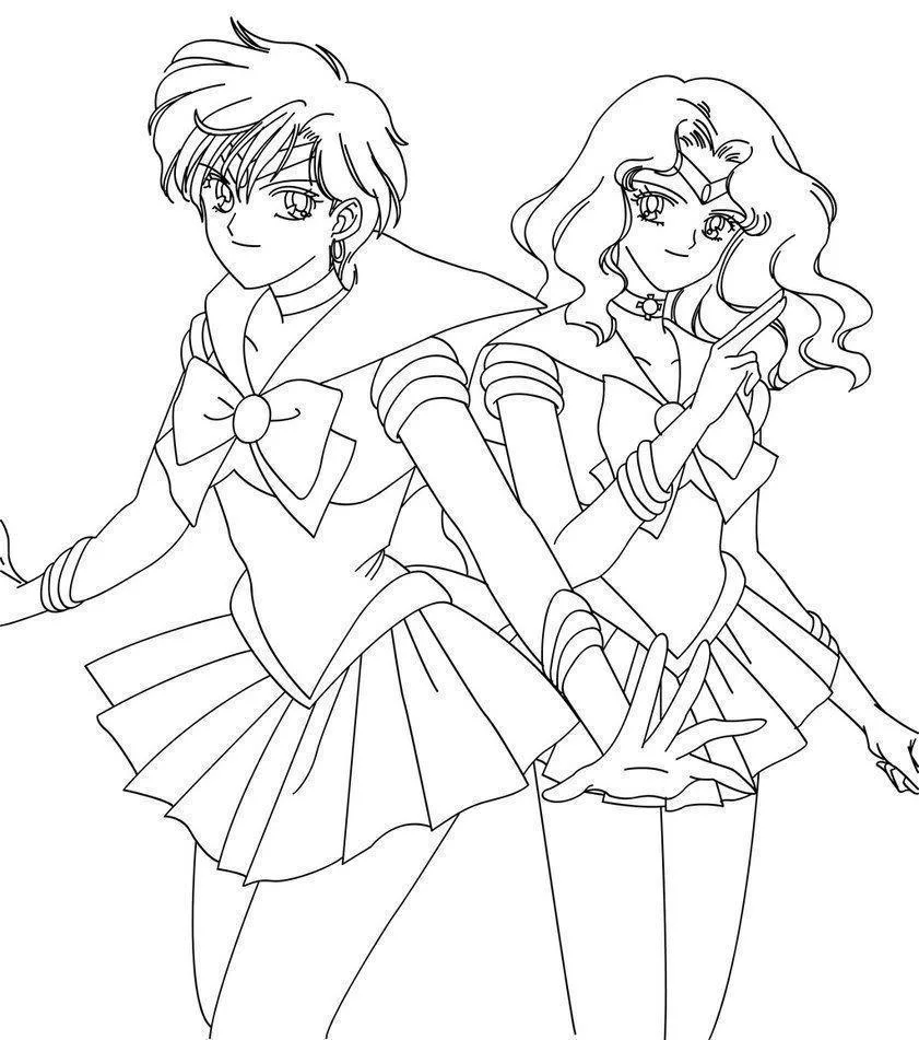 Sailor Júpiter e Sailor Netuno dançando para colorir