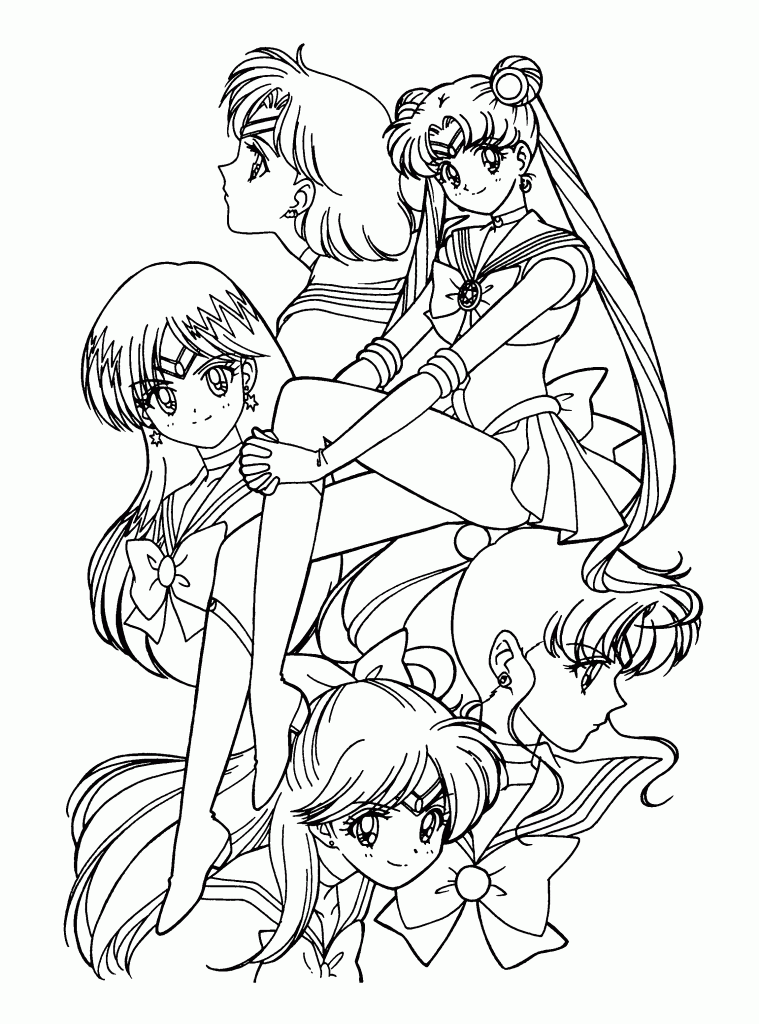 Sailor Moon, Chibi Moon, Luna e Tuxedo Mask reunidos para colorir