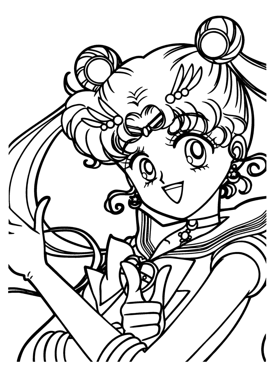 Sailor Moon com a Luna em cima da cabeça para colorir