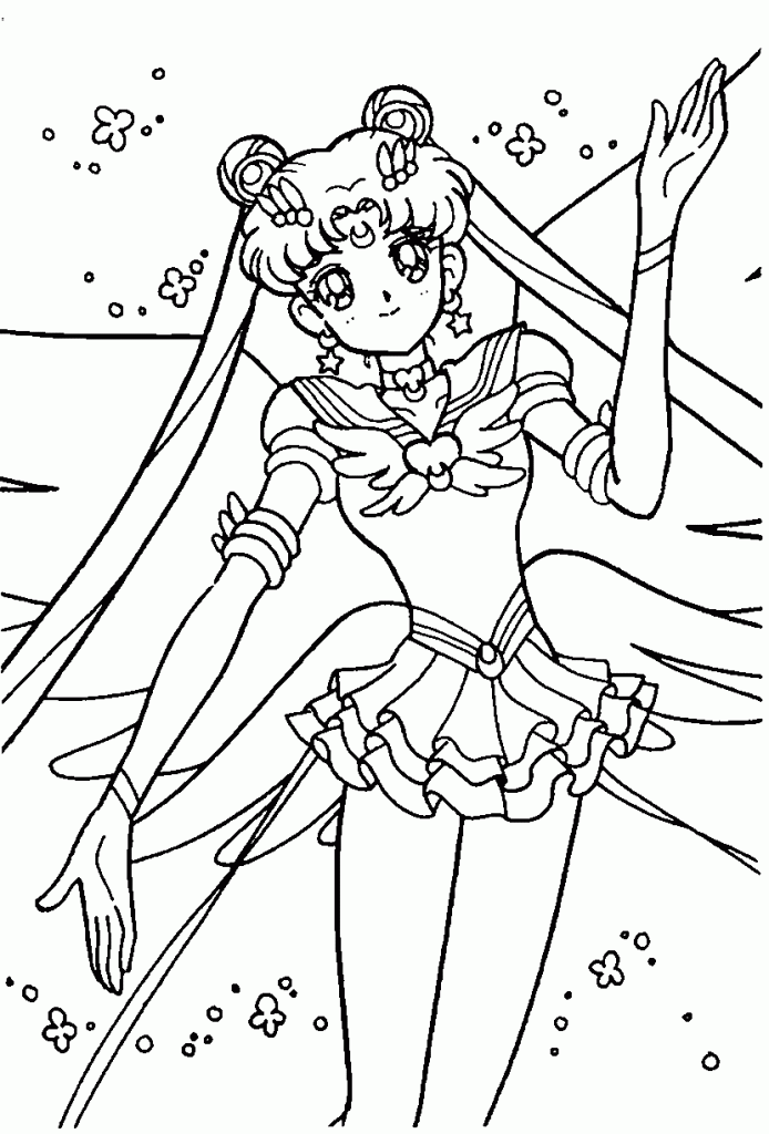 Sailor Moon com o cetro em pose de ataque para colorir
