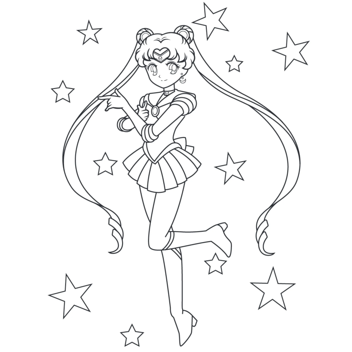 Sailor Moon dançando entre estrelas para colorir