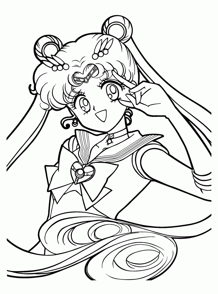 Sailor Moon de pertinho com a mão no cabelo para colorir