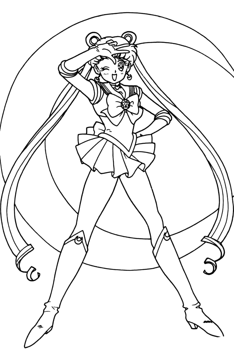 Sailor Moon dentro de um círculo com a lua para colorir