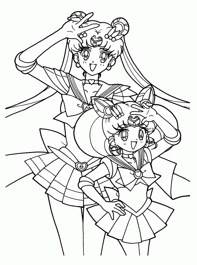 Sailor Moon e Chibi Moon em pose de combate para colorir