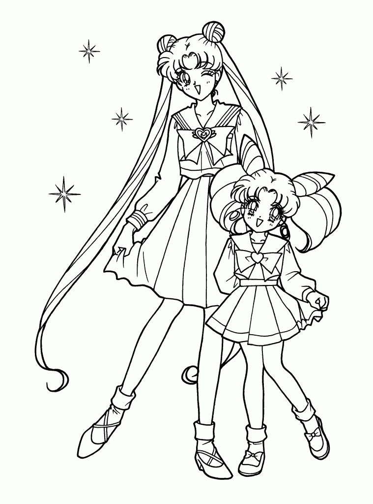 Sailor Moon e Chibi Moon juntas para colorir