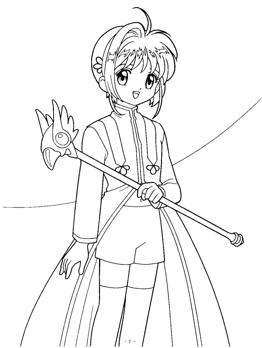 Sakura com o báculo da estrela para colorir
