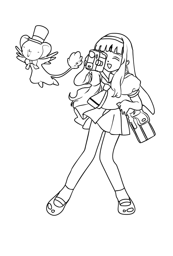 Sakura com Tomoyo e Kero ao lado para colorir