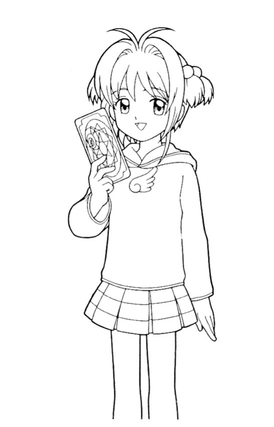 Sakura segurando uma Carta Clow para colorir