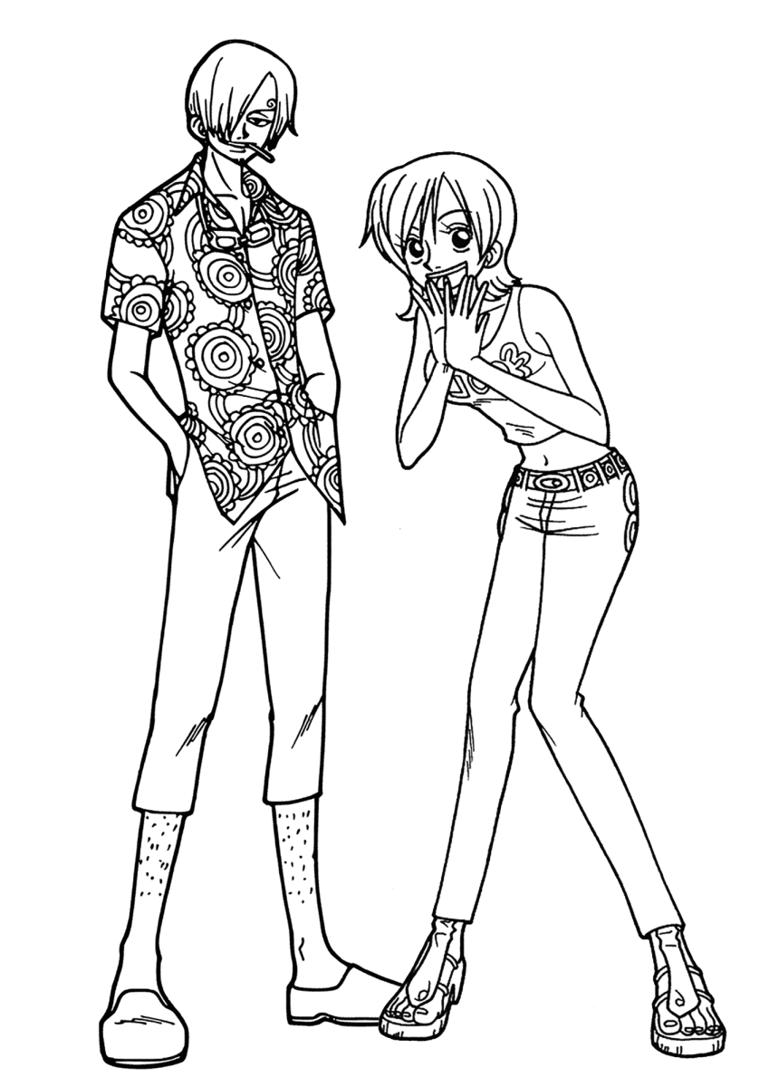 Sanji e Nami lado a lado para colorir