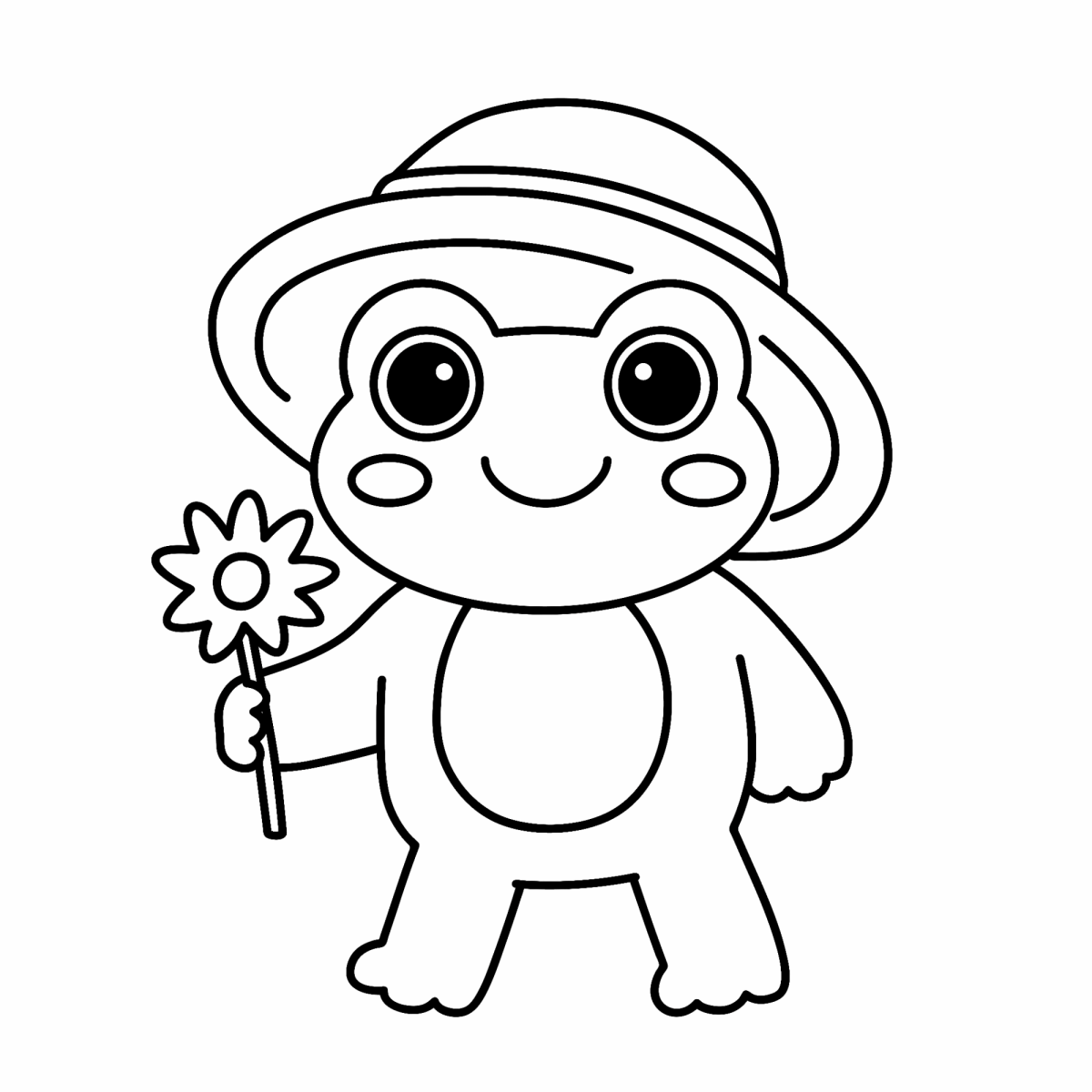 Sapinho de chapéu segurando um girassol para colorir