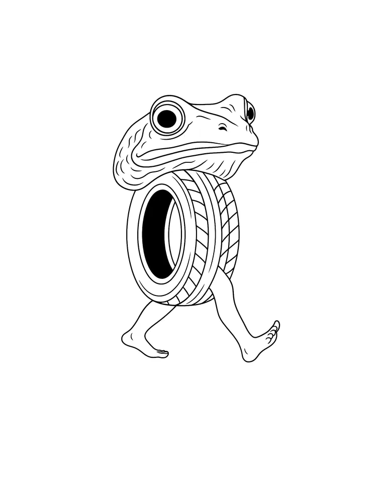 Sapo com corpo de pneu para colorir