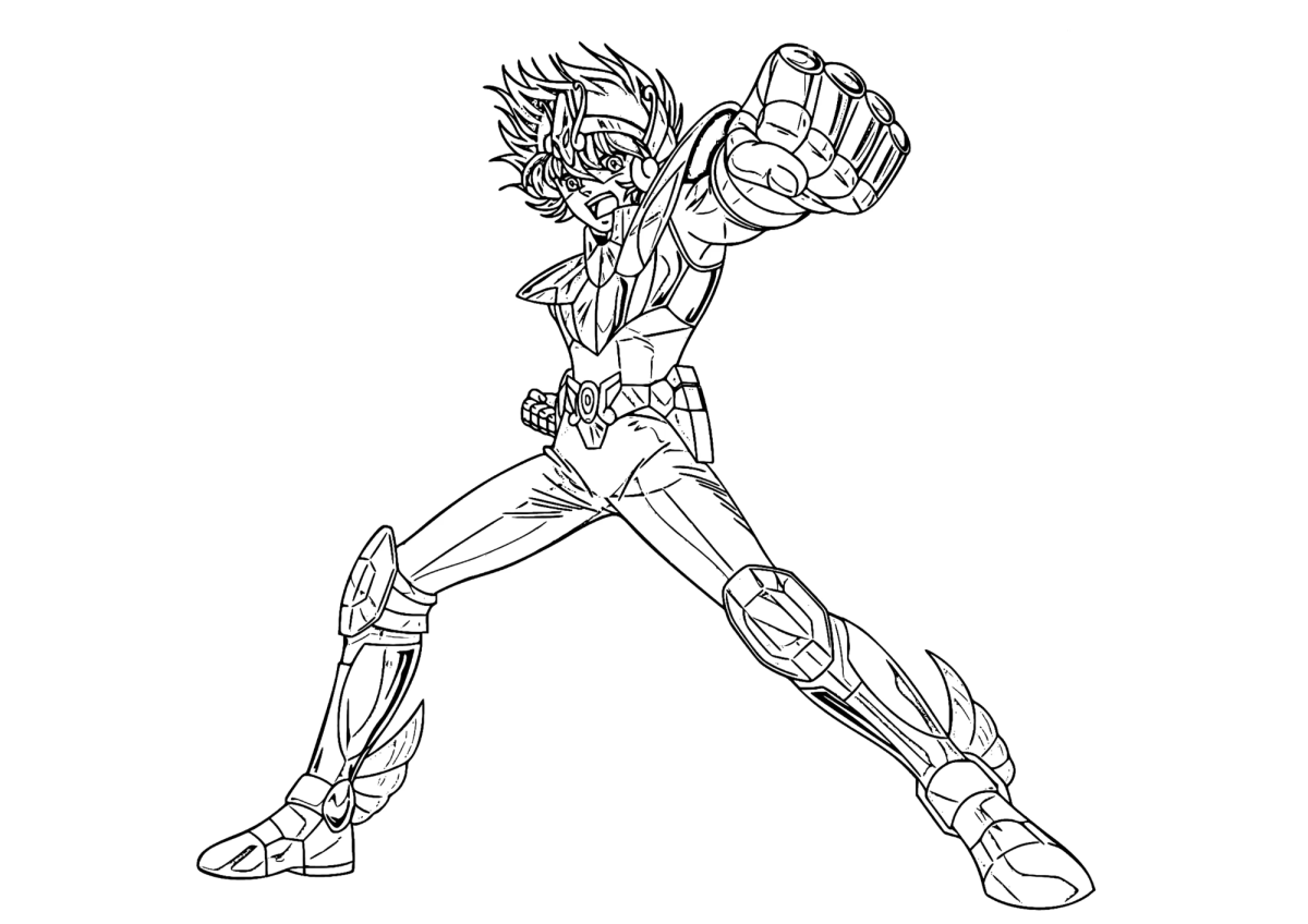 Seiya de Pégaso em pose de ataque para colorir
