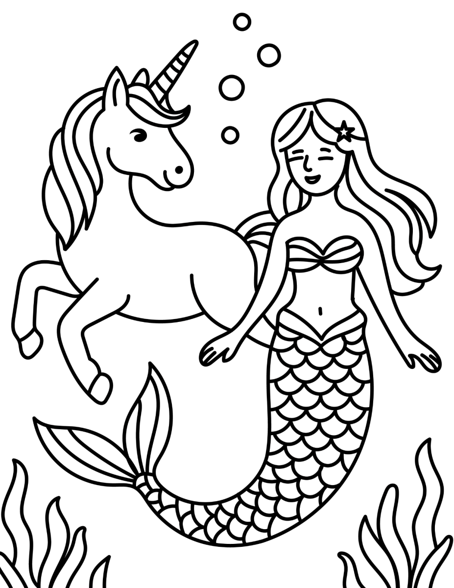 Sereia e unicórnio-do-mar para colorir