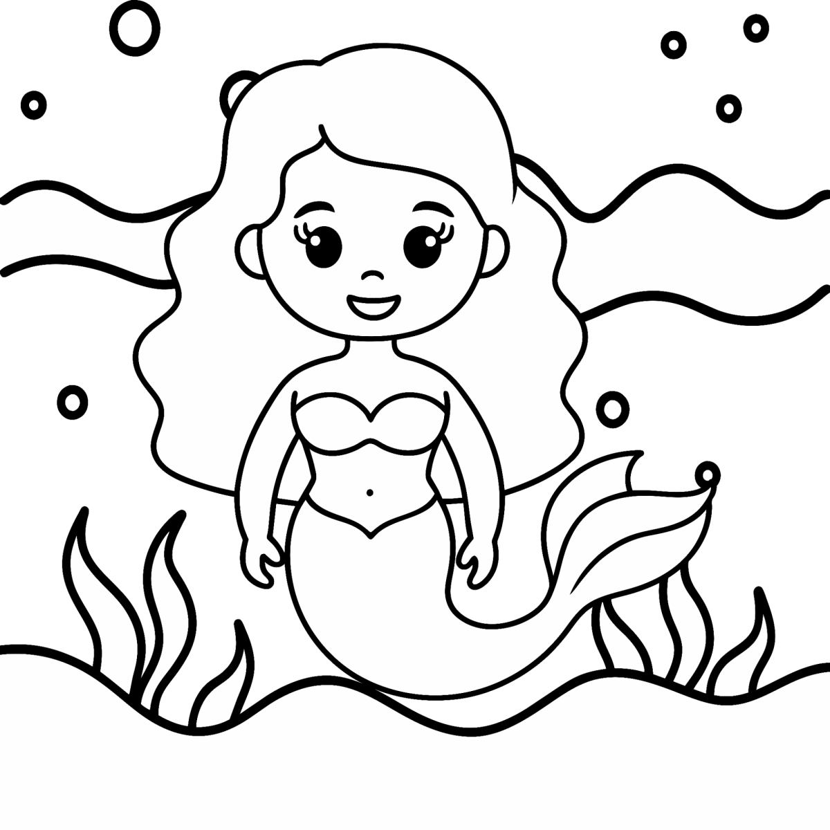 Sereia saindo das ondas para colorir