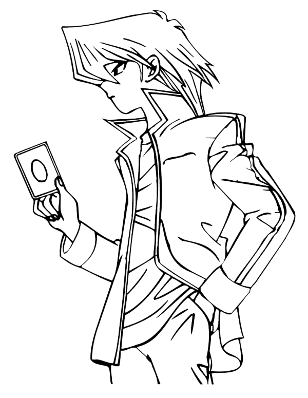 Seto Kaiba segurando sua carta favorita para colorir