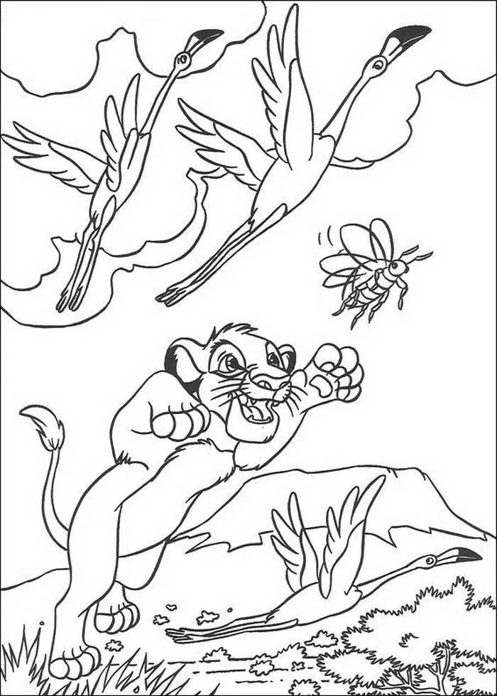 Simba brincando com a borboleta para colorir