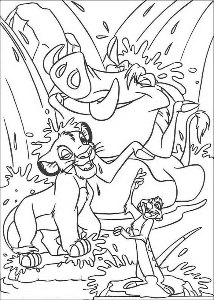 Simba e Nala na cachoeira para colorir