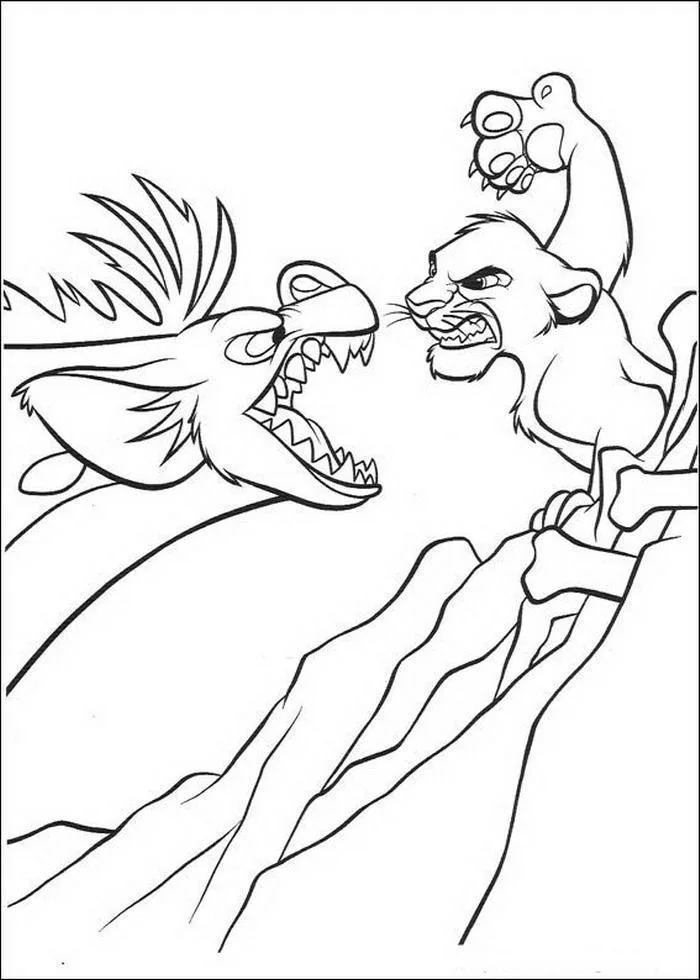 Simba e Nala no galho para colorir