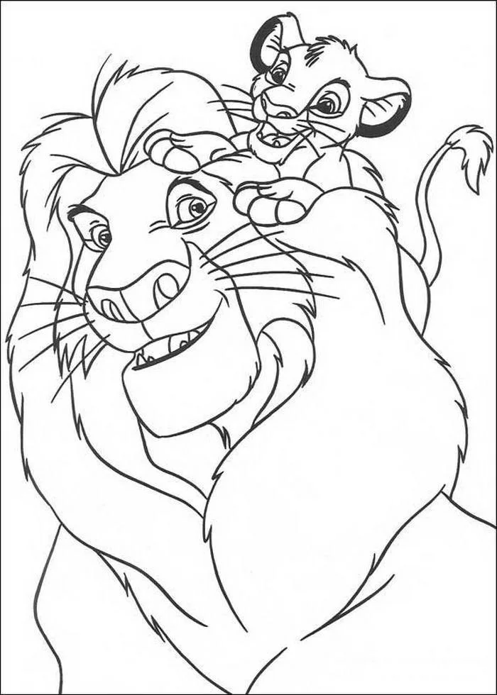Simba em cima da cabeça de Mufasa para colorir