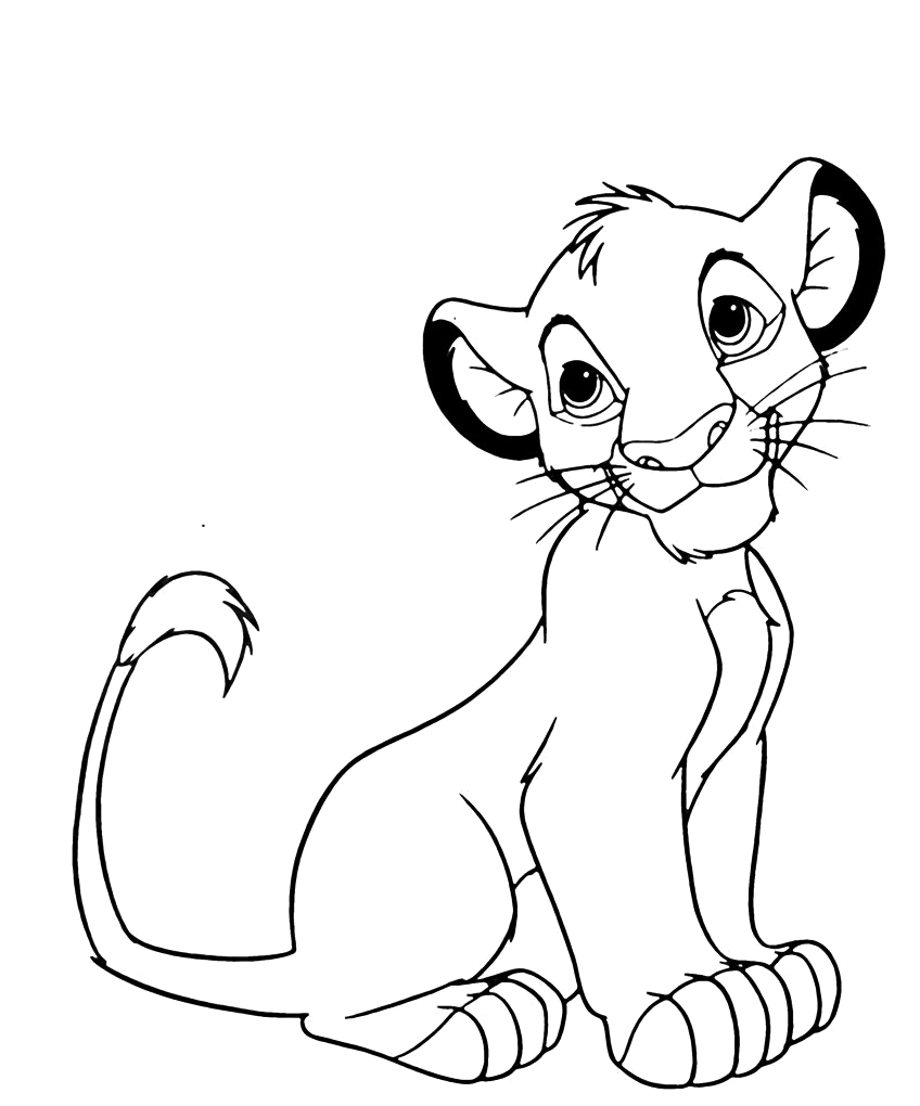 Simba filhote sentado sorrindo para colorir
