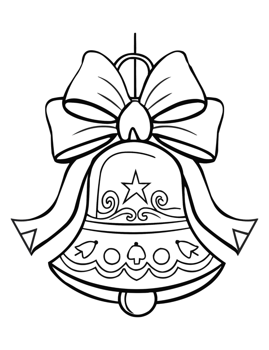 Sino de Natal com laço e enfeites para colorir