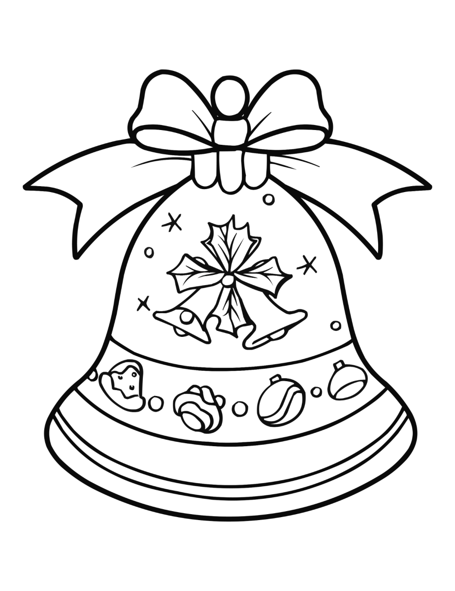 Sino de Natal com laço e estrelas para colorir