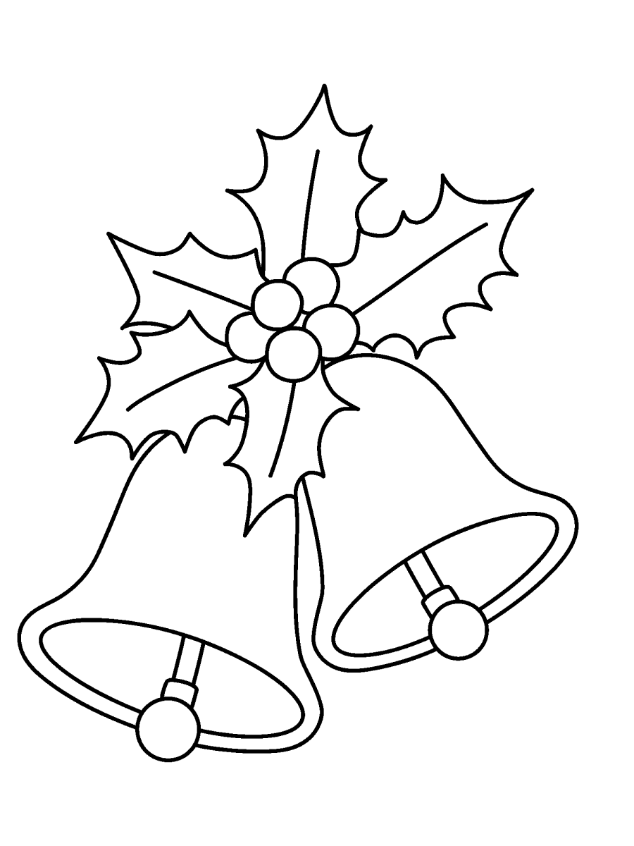 Sinos de Natal com azevinho para colorir
