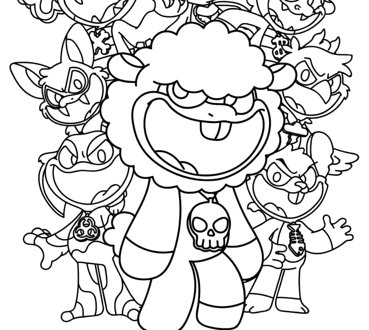 Smiling Critters de pelúcia em grupo para colorir