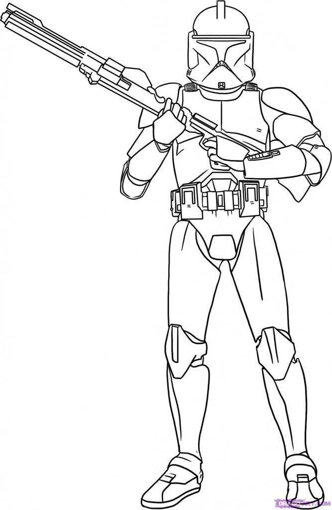 Soldado clone em posição de guarda para colorir