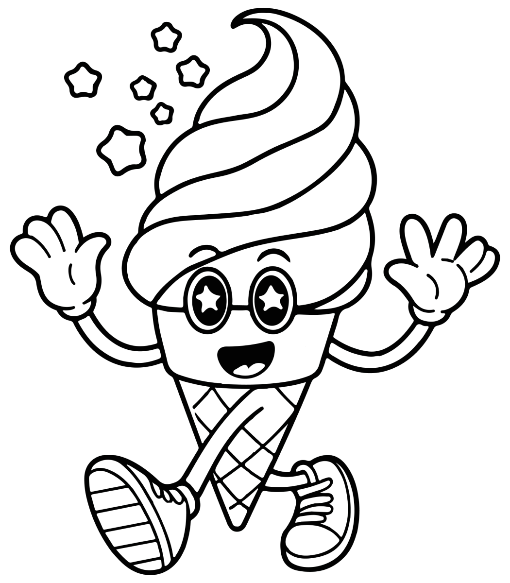 Sorvete sorridente acenando para colorir